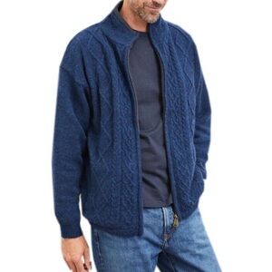 Neiman Marcus 100% Cashmere Men’s Navy Blue Cable Knit Full Zip Up Sweater